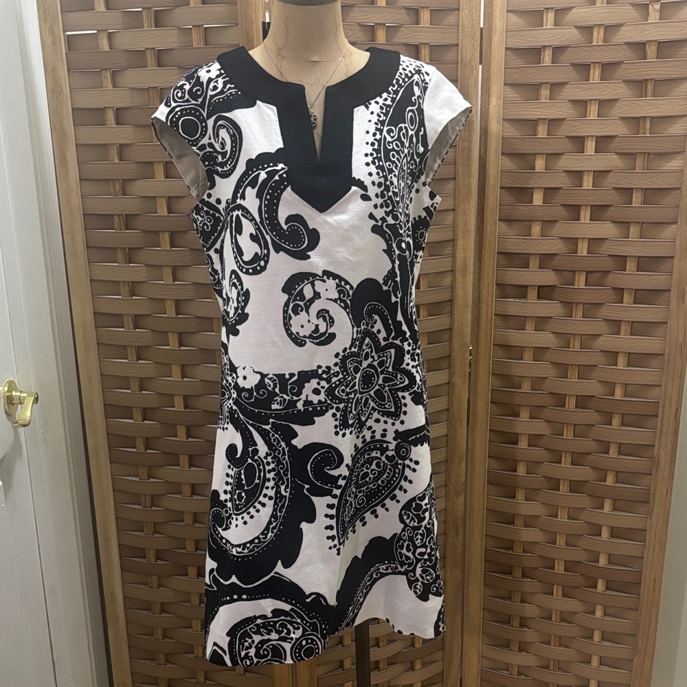 Kate Spade New York Heleen Black & White Paisley Shift Lined Dress